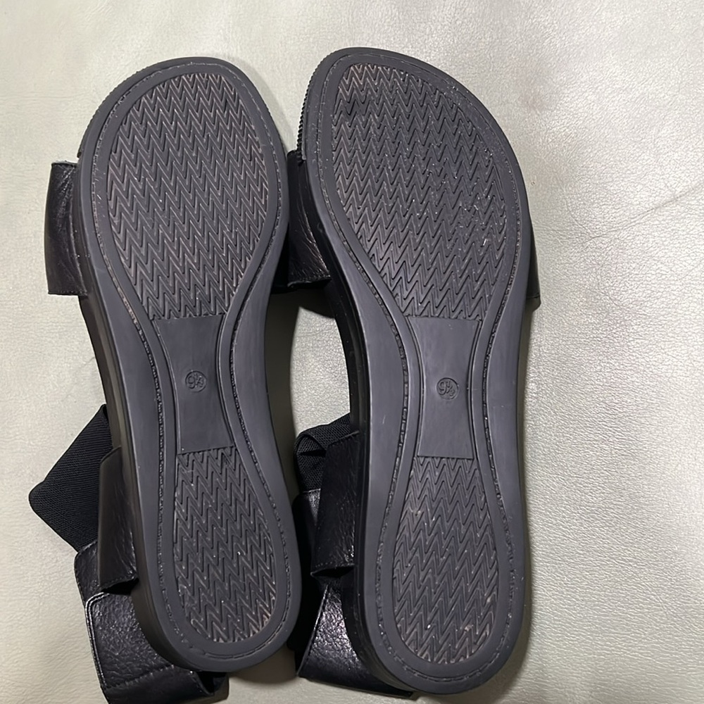 Eileen Fisher Spree Black Leather Platform Mesh Ankle Sandals - Picture 7 of 8